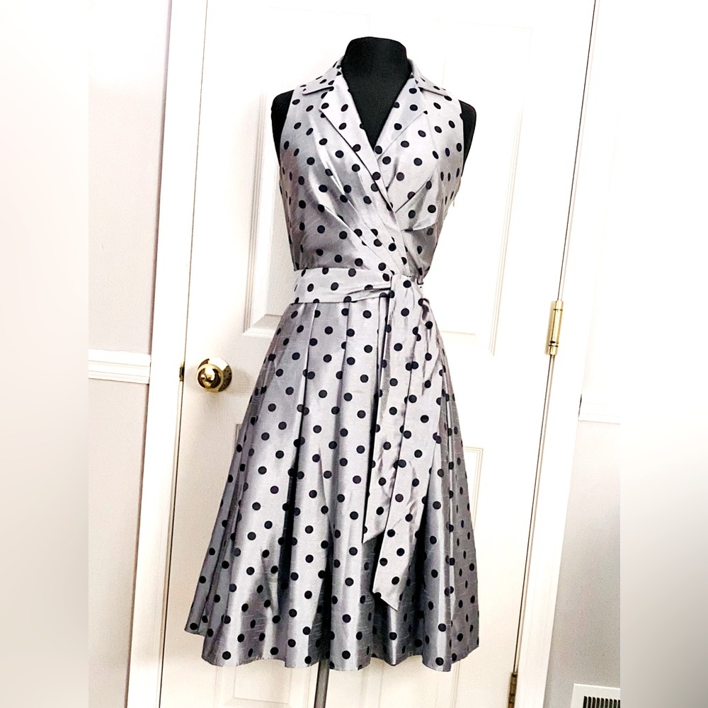 Pleated A-Line polka dot dress